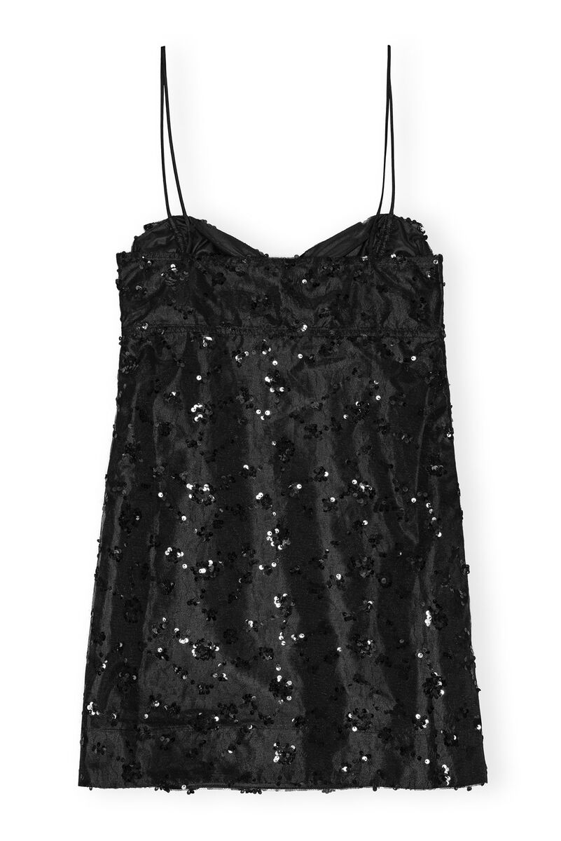 Black Sequins Lace Mini klänning, Recycled Polyester, in colour Black - 2 - GANNI