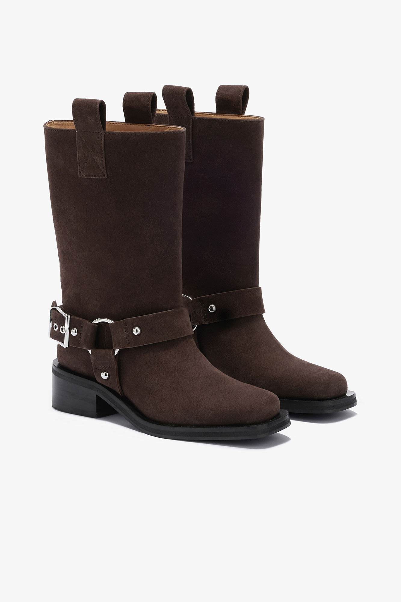 Bikerboots med mellanhögt skaft i brunt, Recycled Leather, in colour Chicory Coffee - 2 - GANNI