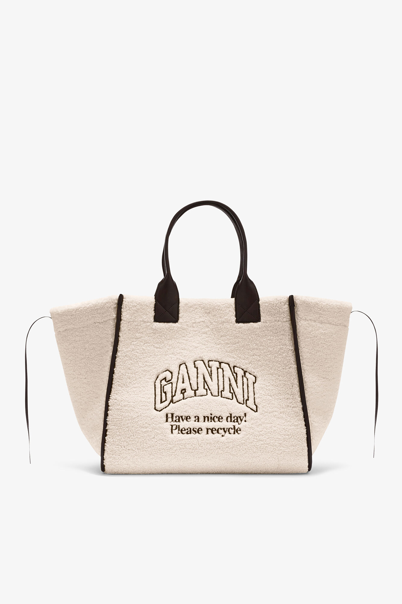 Shearling XXL Tote, Polyester, in colour Egret - 1 - GANNI