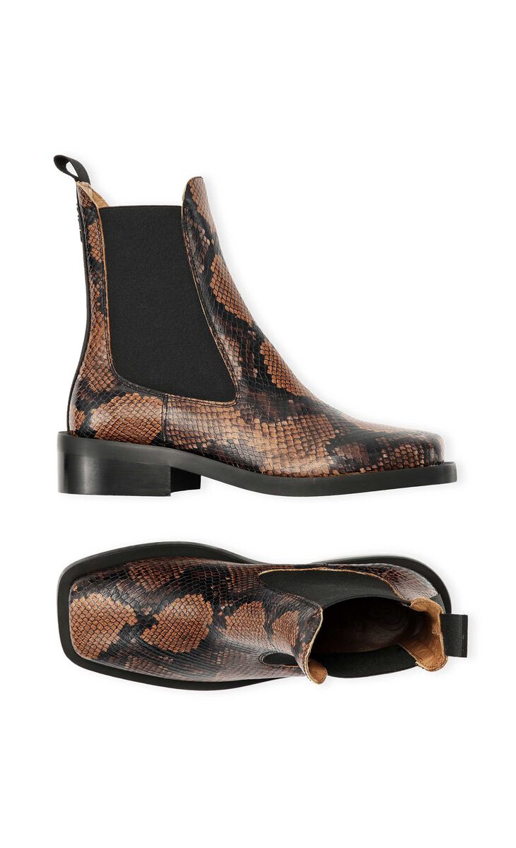 Embossed-Snakeskin Chelsea Boots, Leather, in colour Cognac - 2 - GANNI