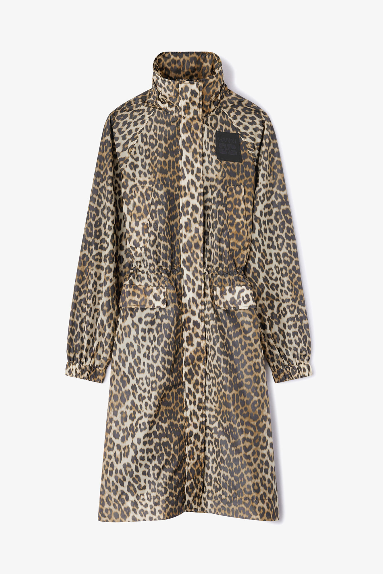 Leopard Nylon Parka Coat, Recycled Polyamide, in colour Almond Milk - 1 - GANNI