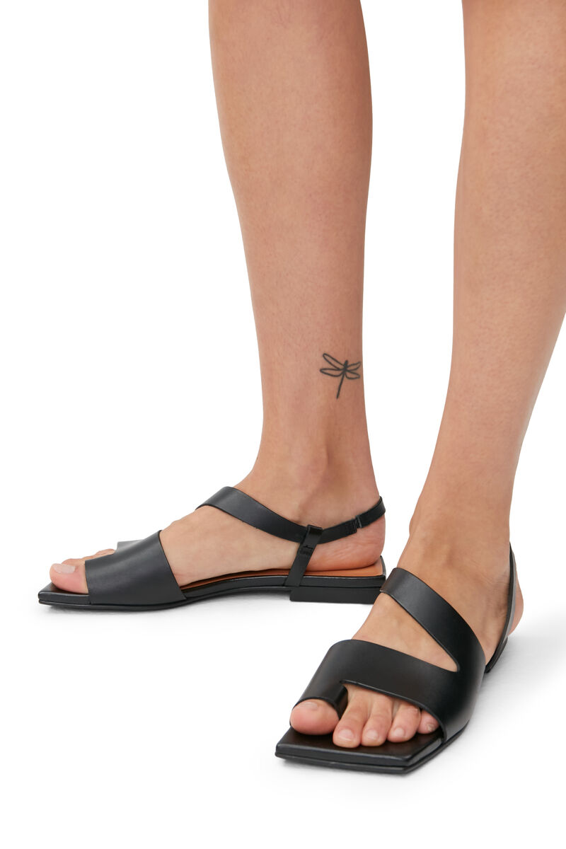 Strappy Sandals, Calf Leather, in colour Black - 4 - GANNI