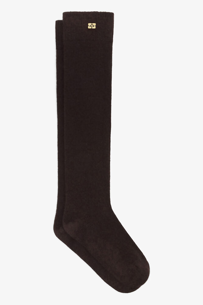 Wool Mix High Socks, Chocolate Plum