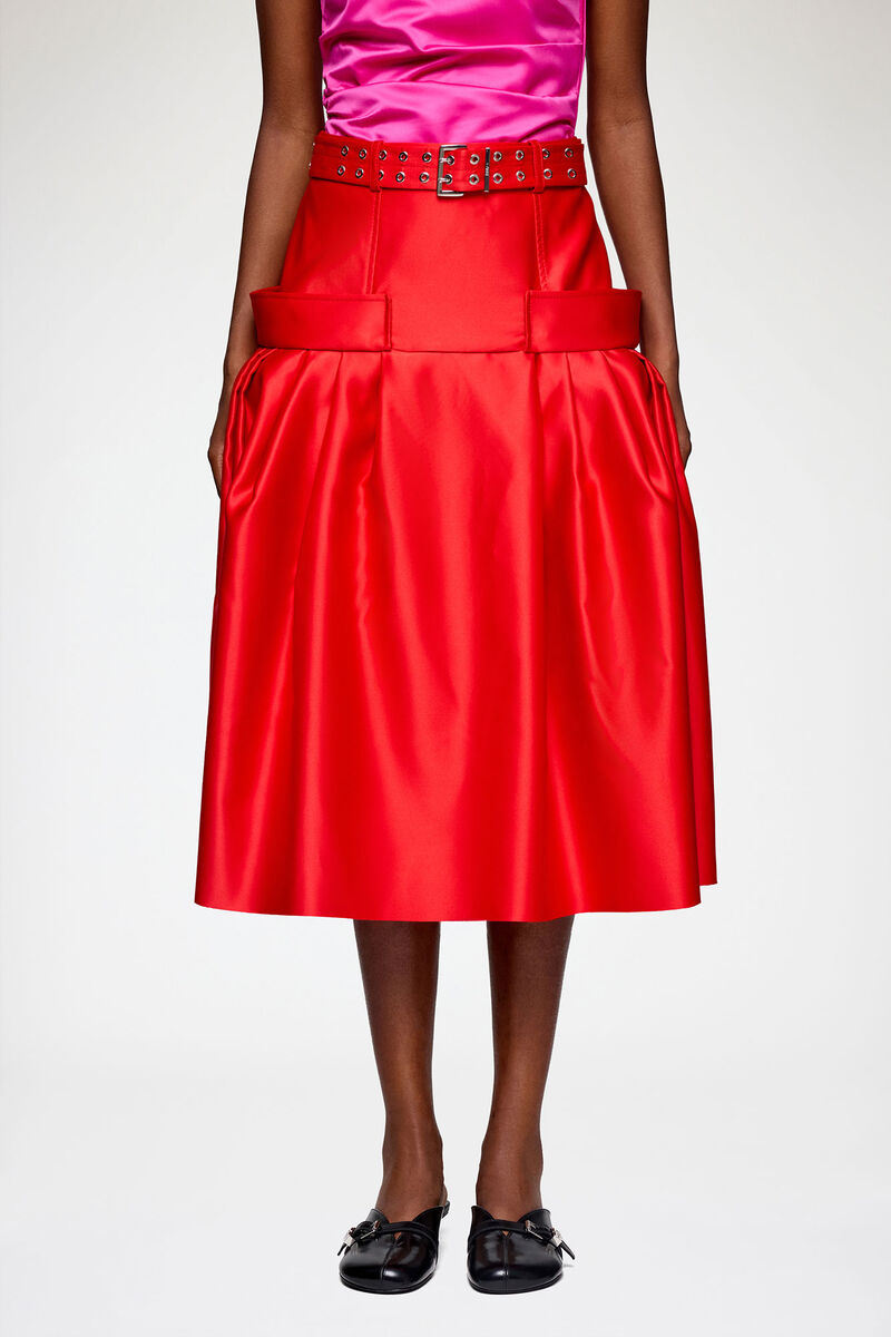 Skirt in Duchesse Satin, Recycled Polyester, in colour Goji Berry - 2 - GANNI