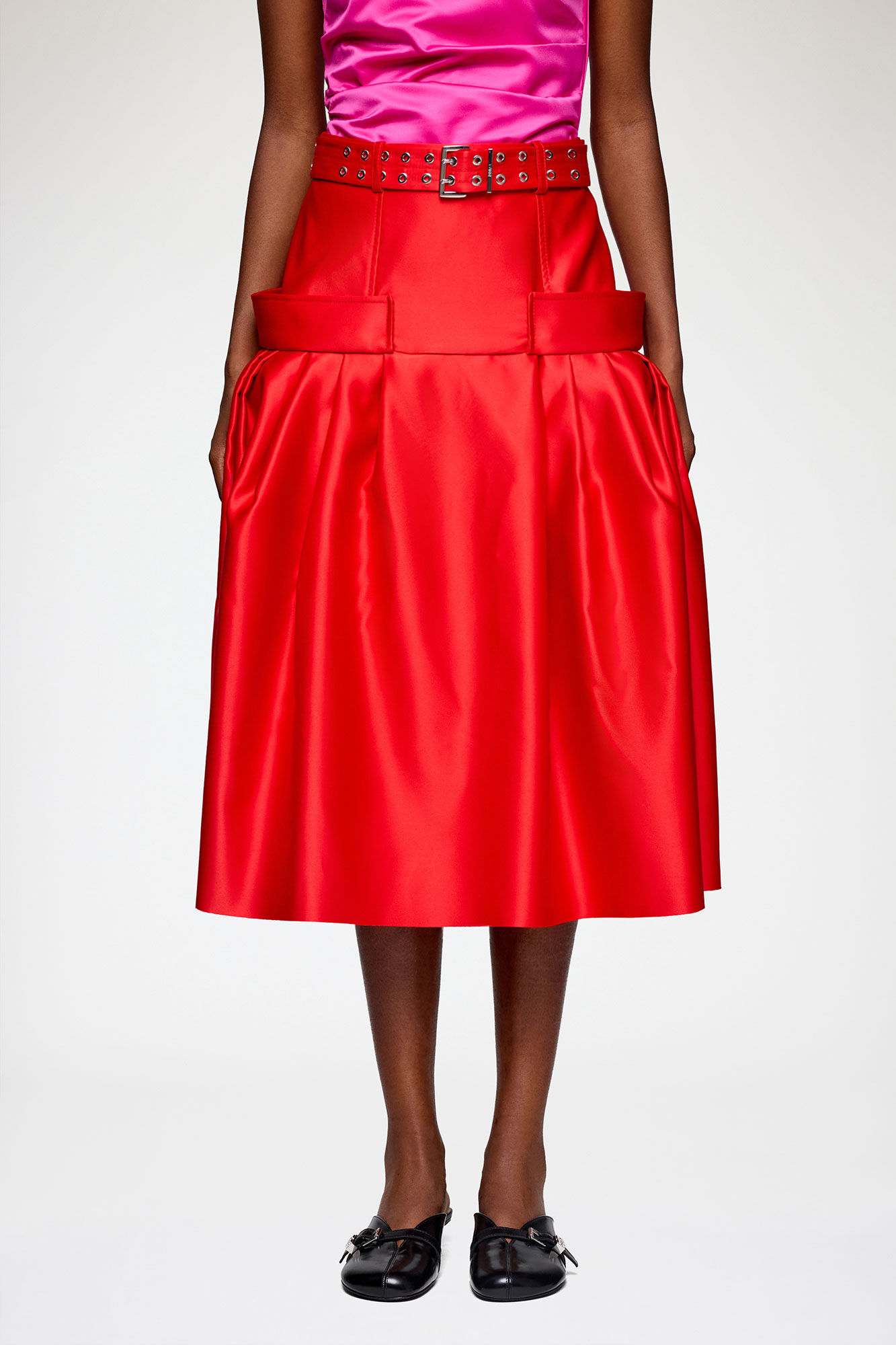 Skirt in Duchesse Satin, Recycled Polyester, in colour Goji Berry - 2 - GANNI