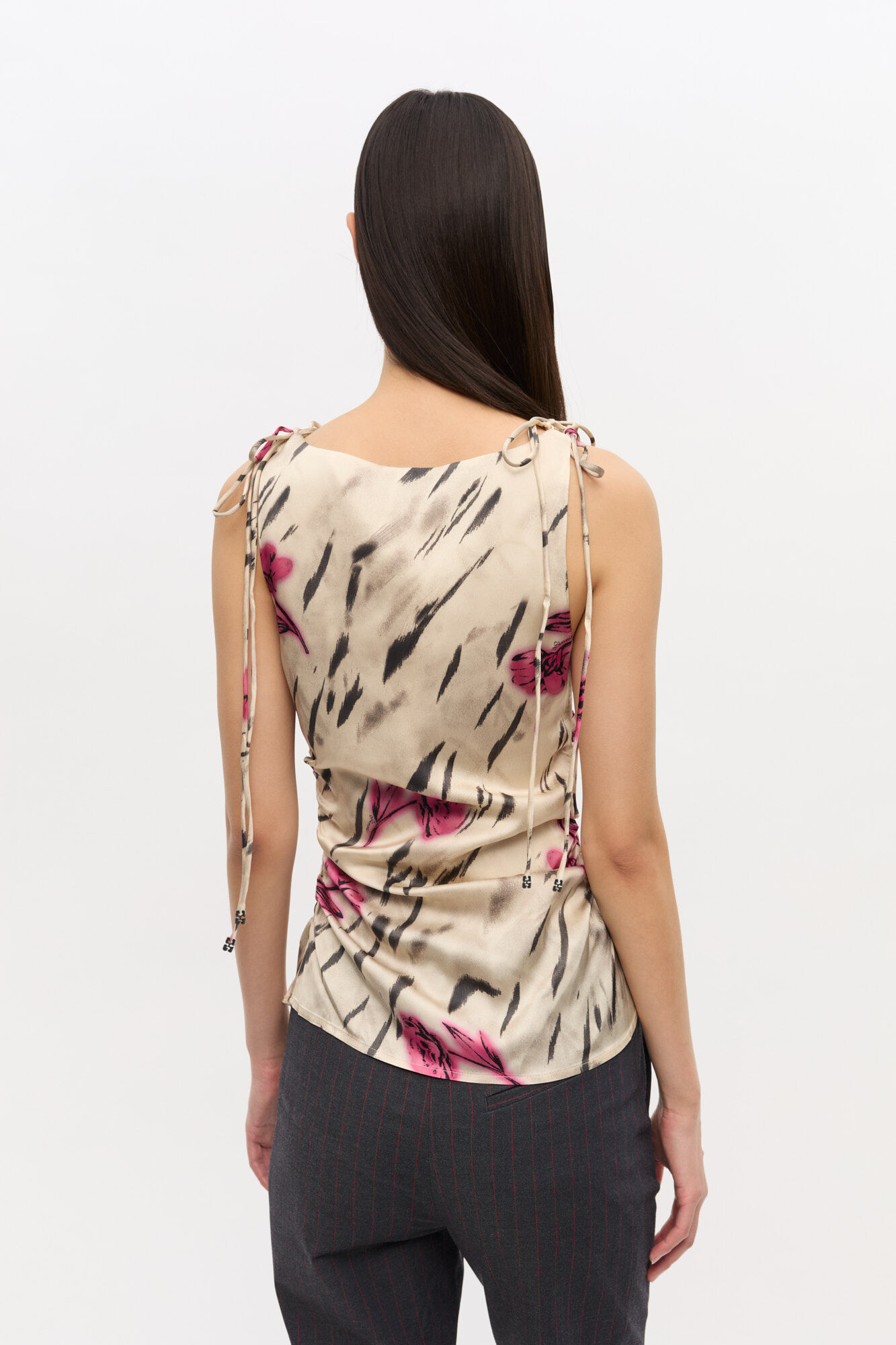 Floral Satin Top, Elastane, in colour Egret - 4 - GANNI