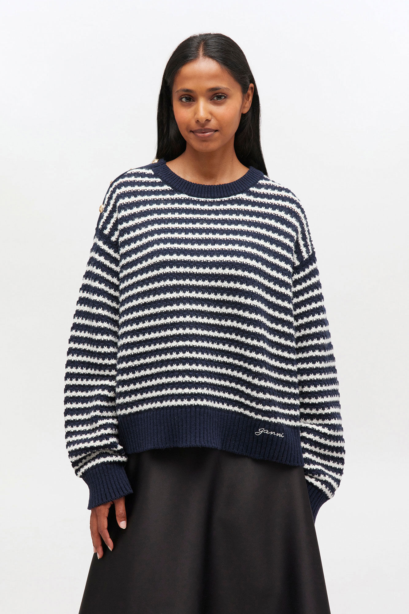 Dark Blue Striped Wool Jumper, in colour Sky Captain - 2 - GANNI