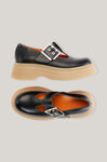 T-Strap Loafers, Leather, in colour Black - 2 - GANNI