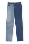 Patchwork Denim Patchwork Midwaist Straight Leg Jeans, Cotton, in colour Indigo - 1 - GANNI