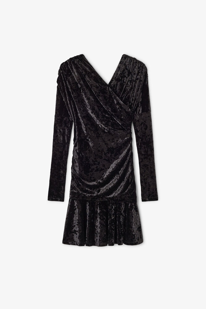 Black Ruched Mini Dress, Black