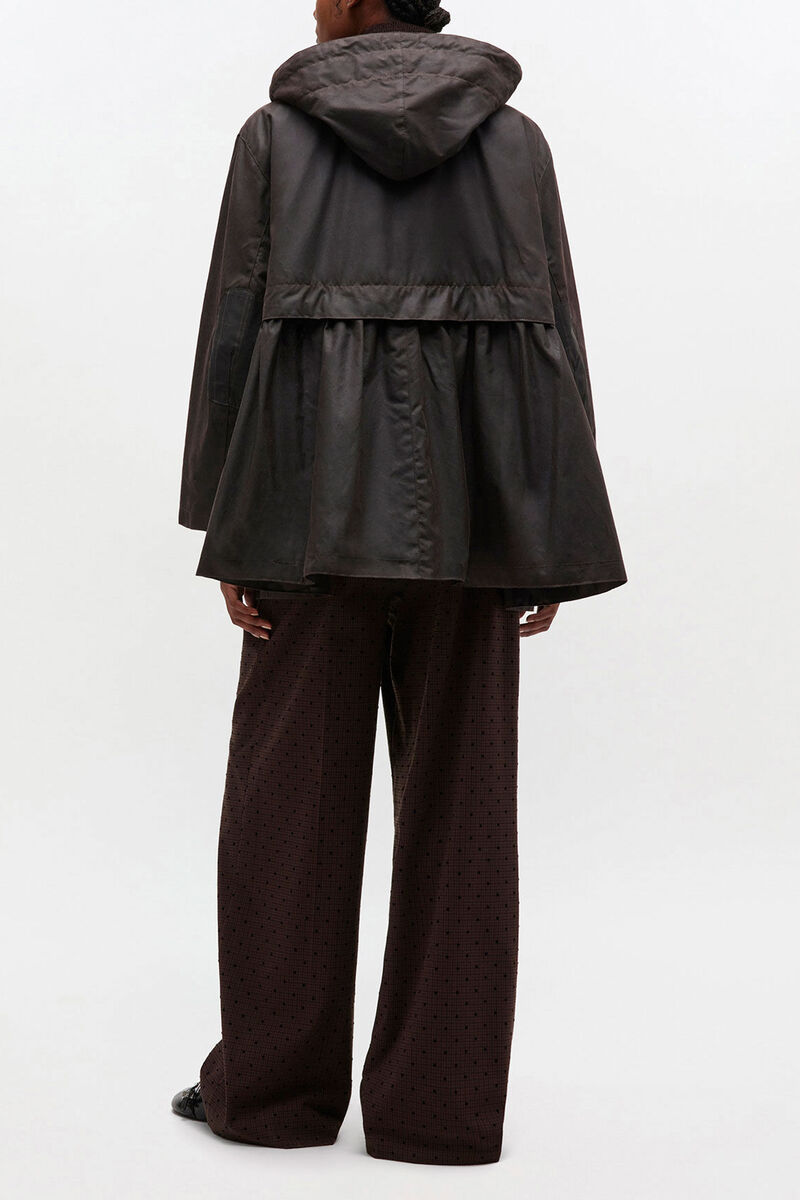 Peplum Wax Jacket in Green, Cotton, in colour Ganache - 2 - GANNI