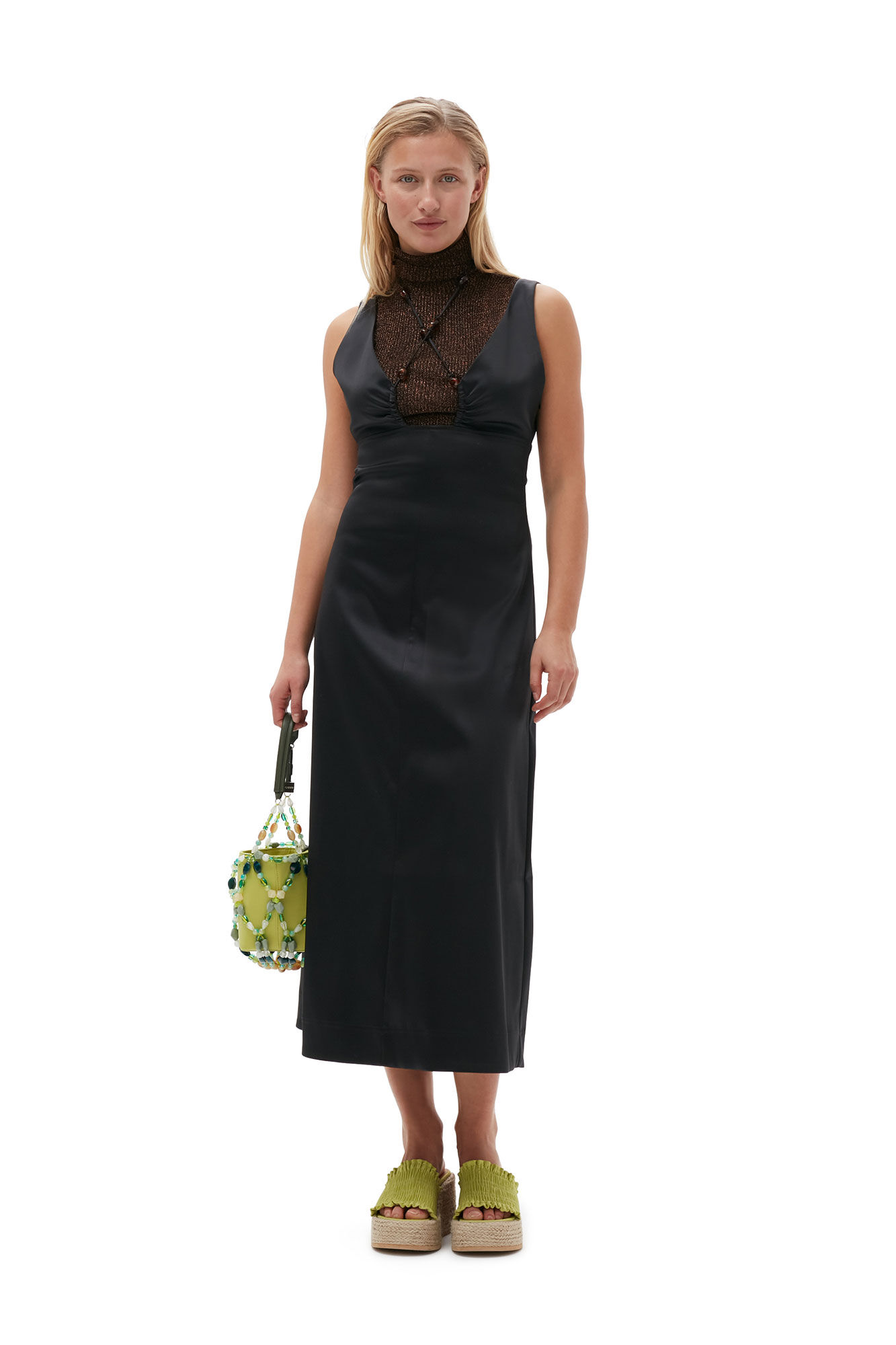 Double Satin Halter-Neck Dress, Elastane, in colour Black - 1 - GANNI