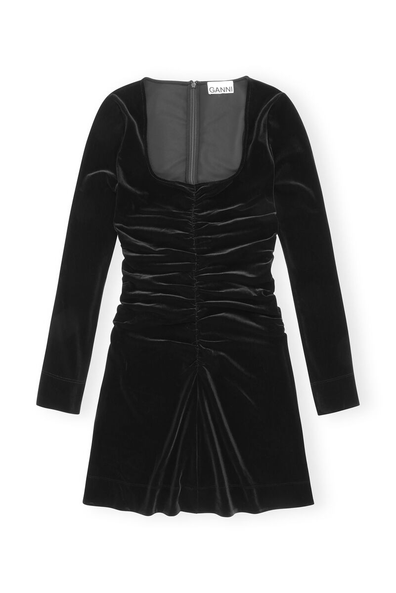 Black Velvet Jersey Mini Dress, Recycled Polyester, in colour Black - 1 - GANNI