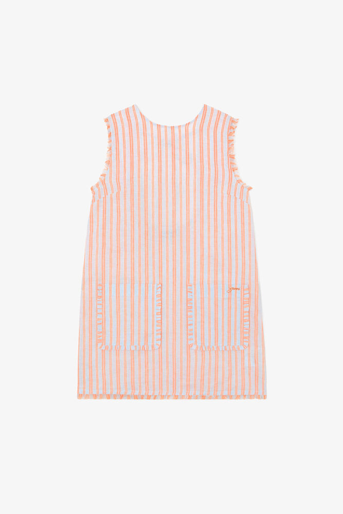 Mini Dress in Striped Linen, Cantaloupe