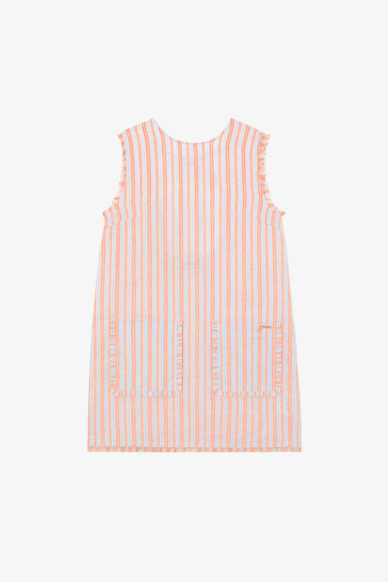 Mini Dress in Striped Linen, Linen, in colour Cantaloupe - 1 - GANNI