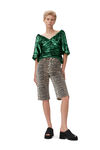 Denim Bermuda Shorts, Cotton, in colour Leopard - 3 - GANNI