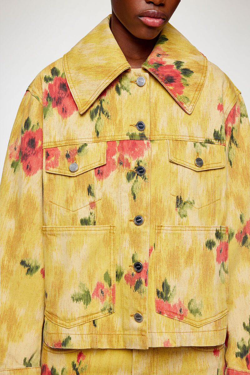 Jacket in Printed Denim, Organic Cotton, in colour Vibrant Yellow - 3 - GANNI