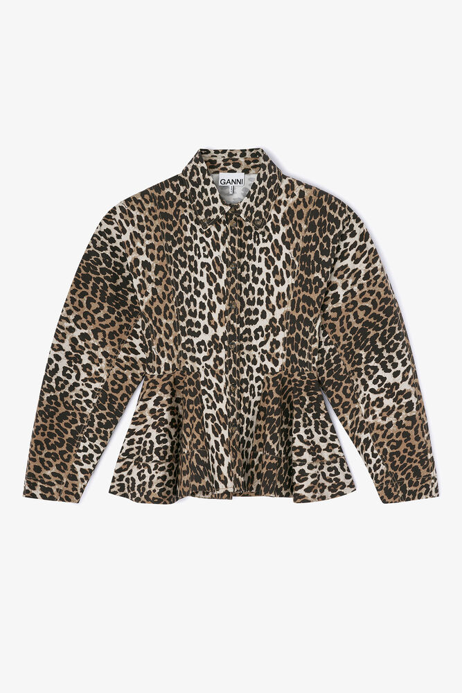 Leopard Peplum Shirt, Almond Milk