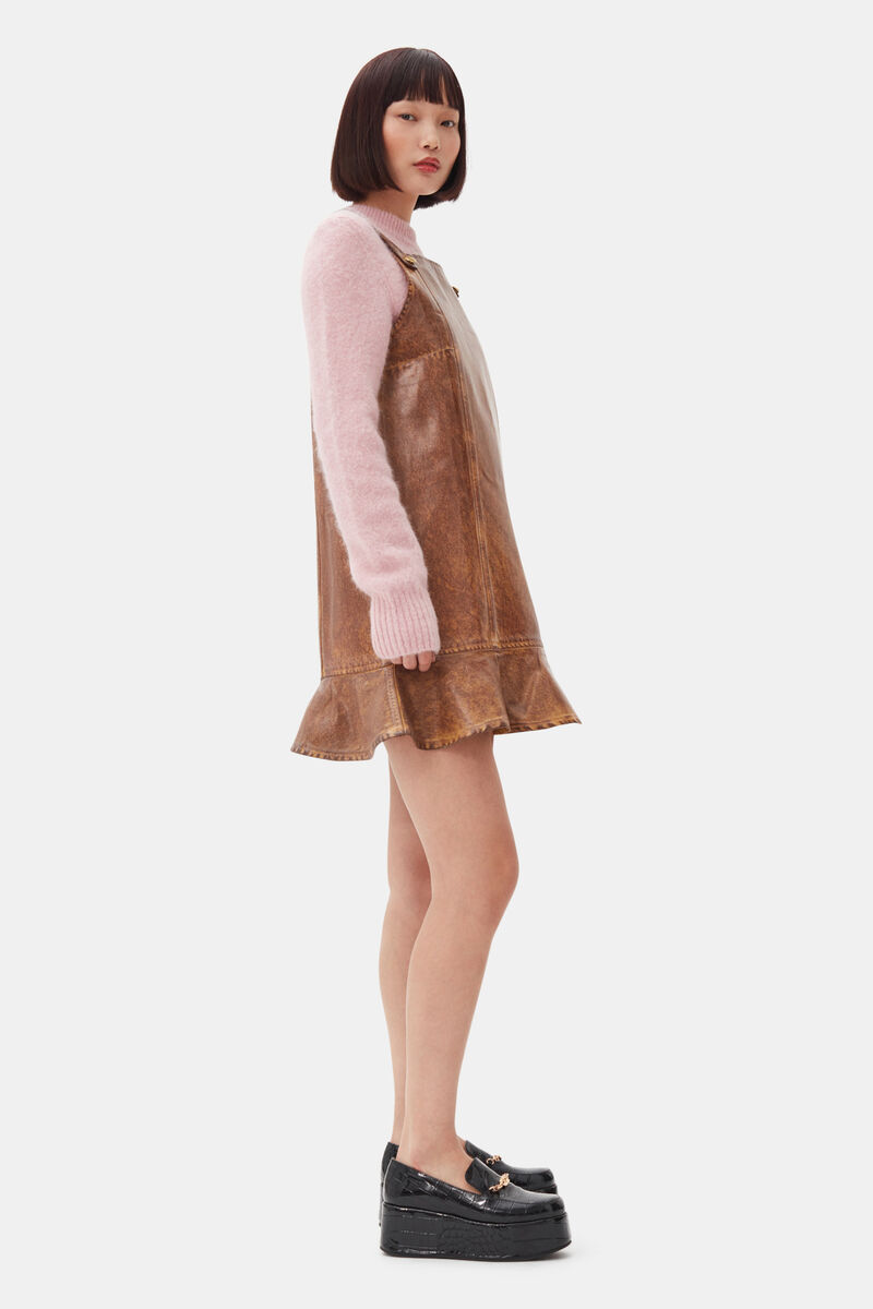 Brown Foil Denim Mini Dress, Cotton, in colour Cognac - 3 - GANNI