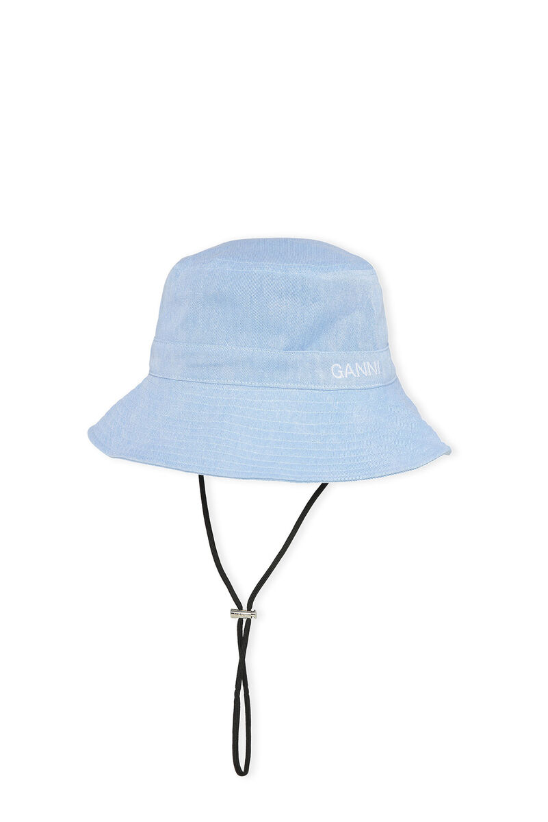 Denim Bucket Hat, Cotton, in colour Baby Blue - 2 - GANNI