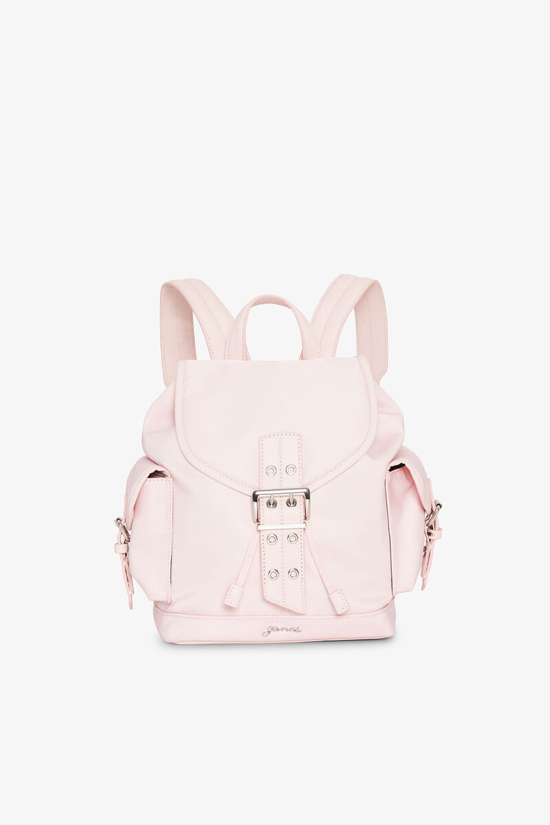 Pink Small Bucky Backpack, Recycled Nylon, in colour Chalk Pink - 1 - GANNI