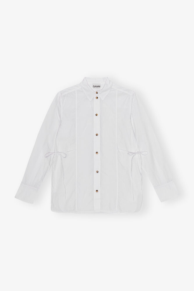 White Cotton Poplin Tie String skjorta, Bright White
