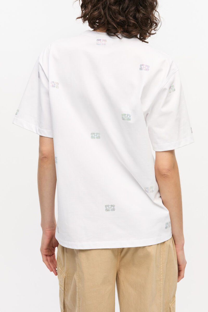 White Heavy Cotton Rhinestone T-shirt, Organic Cotton, in colour Bright White - 3 - GANNI