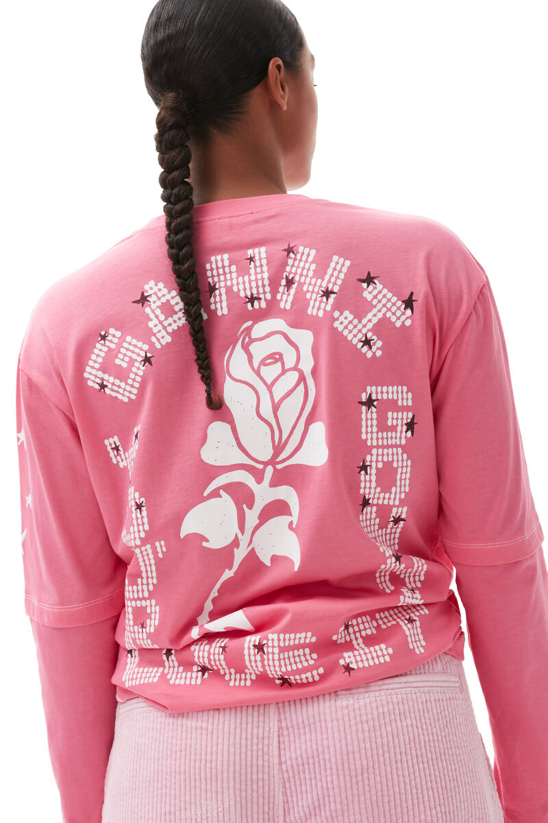 Långärmad T-shirt, in colour Shocking Pink - 4 - GANNI