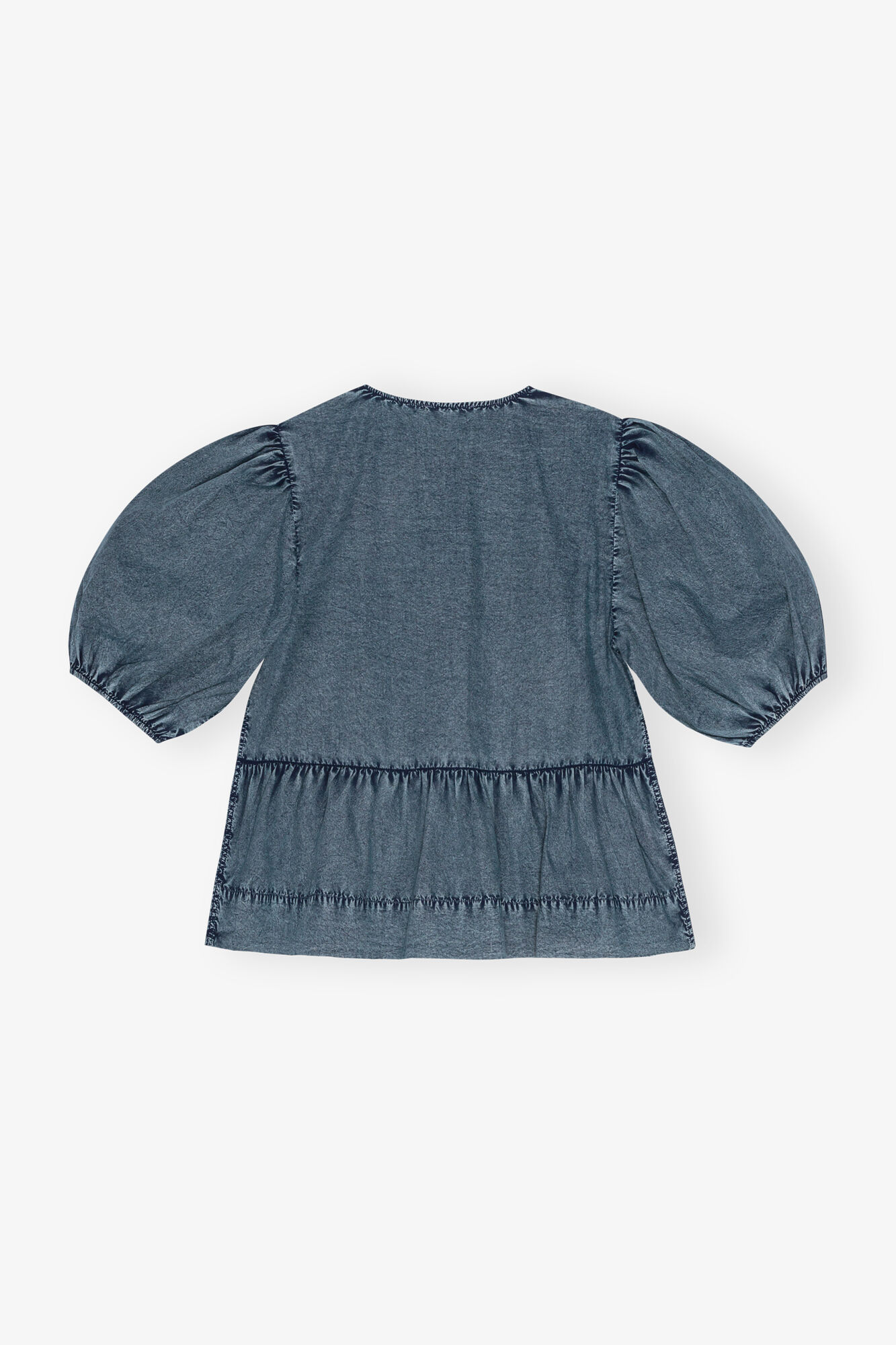 Blue Cotton Poplin Peplum Tie Blouse, Cotton, in colour Sky Captain - 2 - GANNI