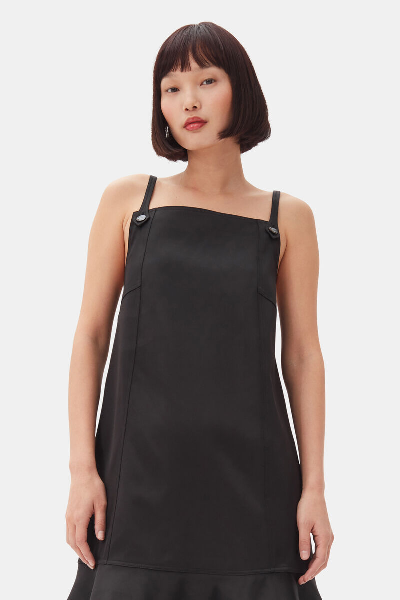 Black Duchesse Satin Mini Dress, Recycled Polyester, in colour Black - 2 - GANNI