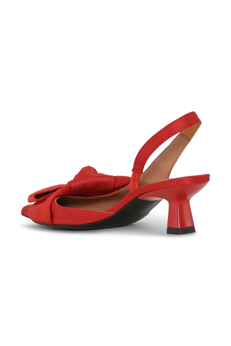Red Soft Bow Slingback Pumps, Polyester, in colour Racing Red - 2 - GANNI