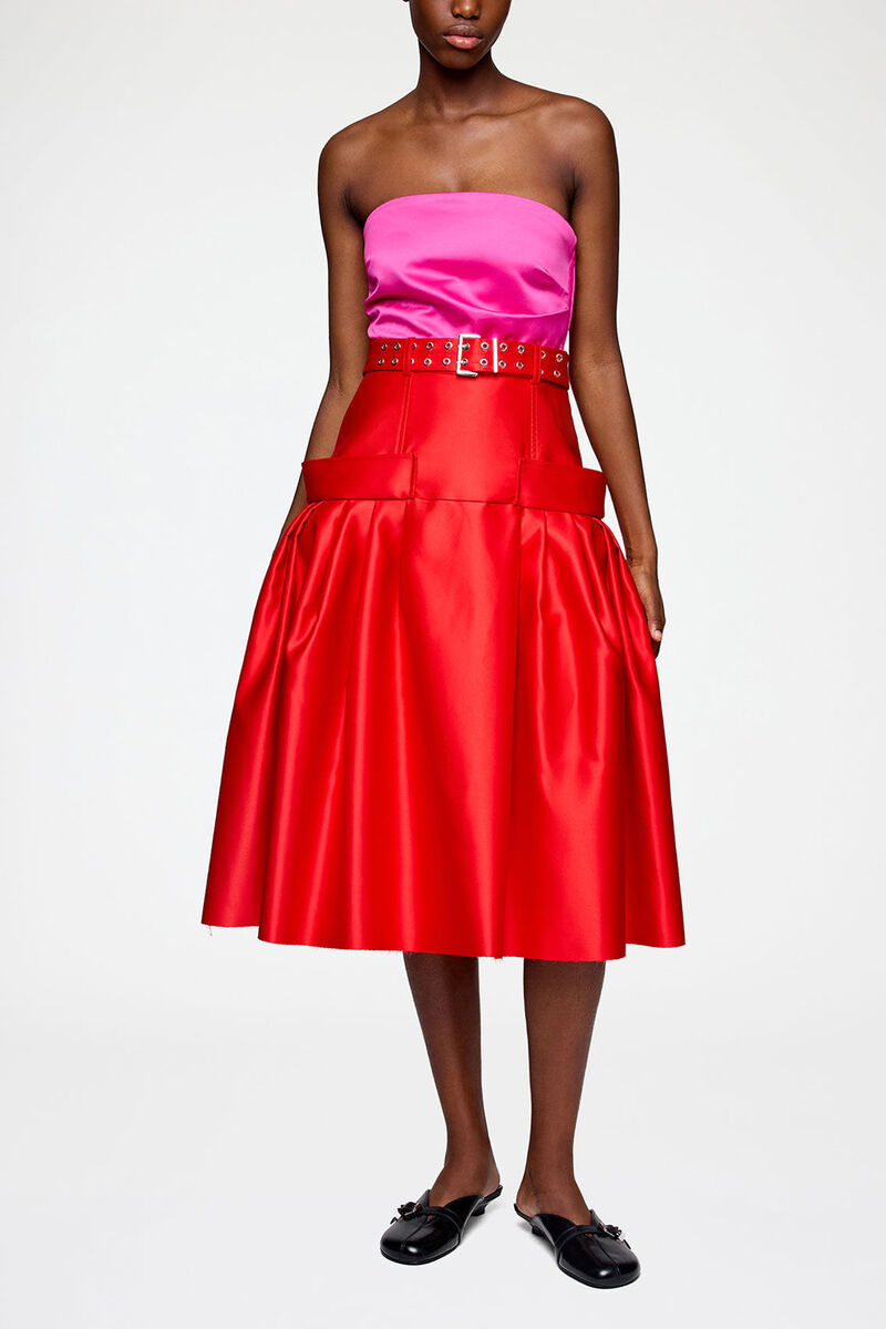 Skirt in Duchesse Satin, Recycled Polyester, in colour Goji Berry - 1 - GANNI