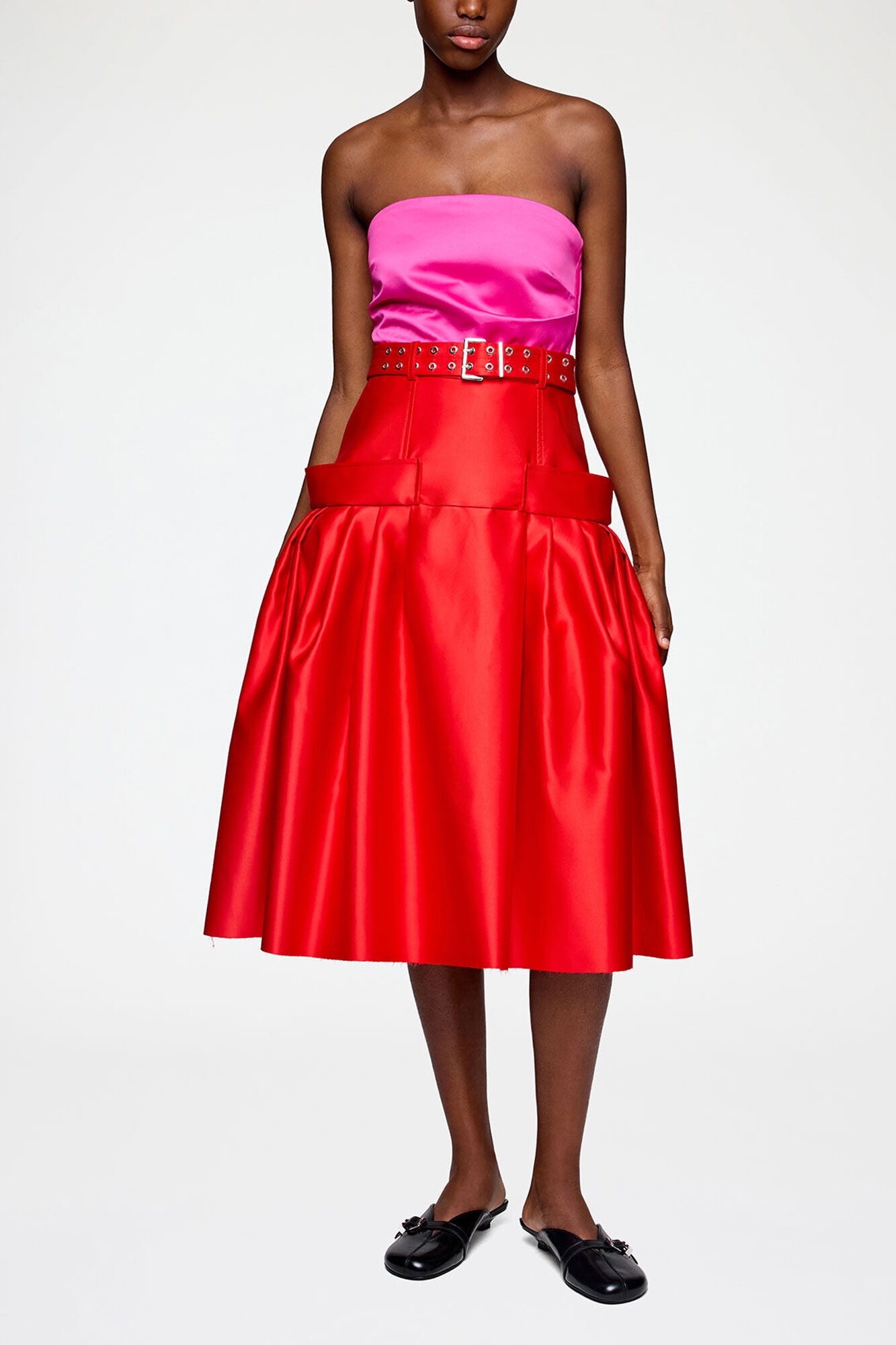 Skirt in Duchesse Satin, Recycled Polyester, in colour Goji Berry - 1 - GANNI