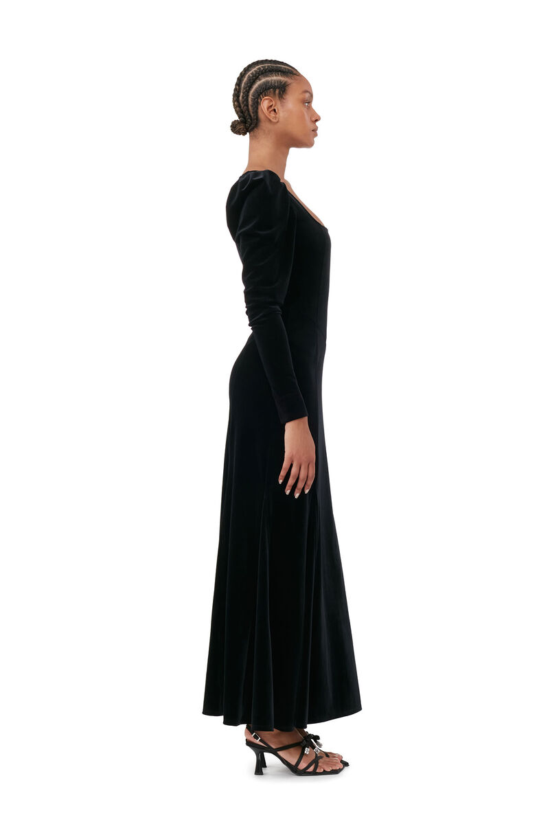 Black Velvet Jersey Maxi Dress, Recycled Polyester, in colour Black - 2 - GANNI