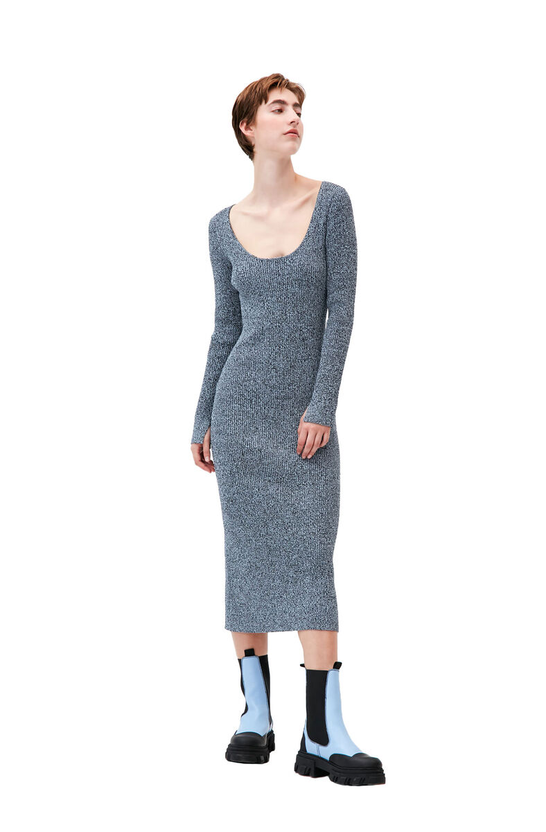 Knit Bodycon Midi Dress, Elastane, in colour Placid Blue - 1 - GANNI