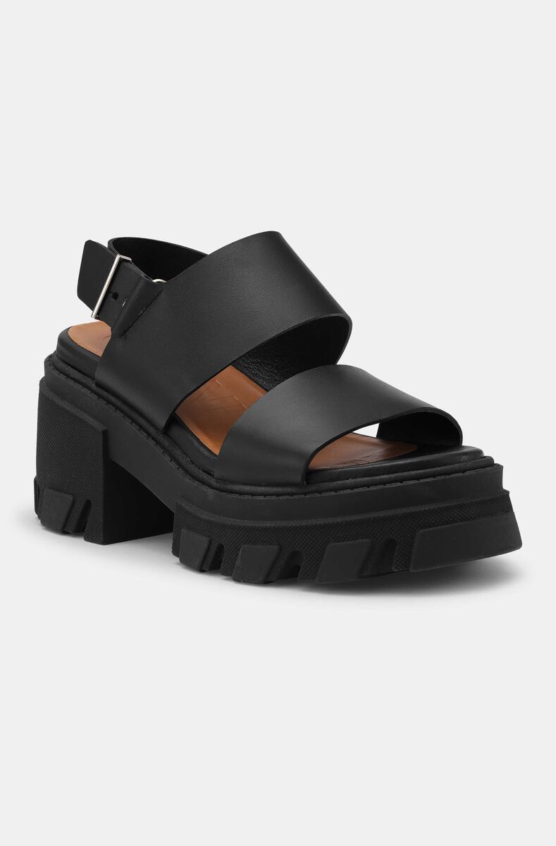 Chunky Platform Sandals, Leather, in colour Black - 1 - GANNI