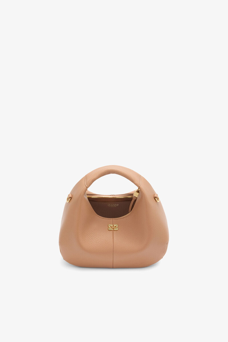 Mini sac marron Hobo, Recycled Polyester, in colour Tawny Birch - 3 - GANNI