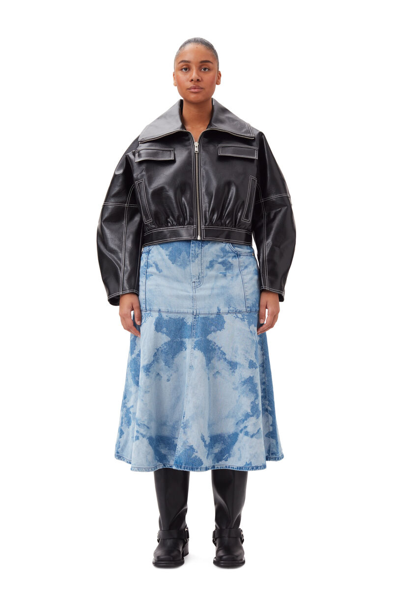 Blue Bleach Denim Flounce Midi Skirt, Cotton, in colour Light Blue Stone - 5 - GANNI