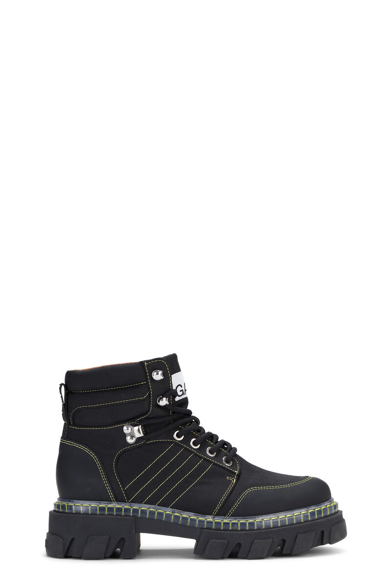 Cleated Lace Up Hiking Boots, Recycled Polyamide, in colour Black - 1 - GANNI