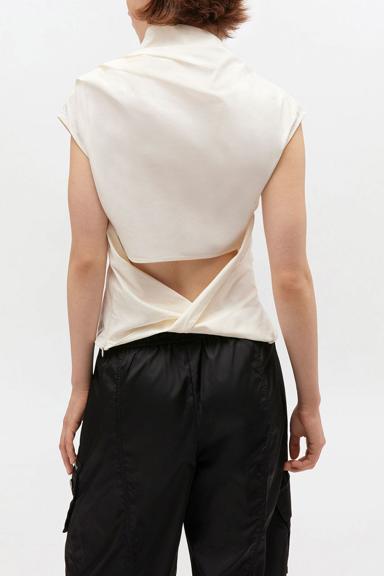 Ivory Ruched Top, Organic Cotton, in colour Egret - 3 - GANNI