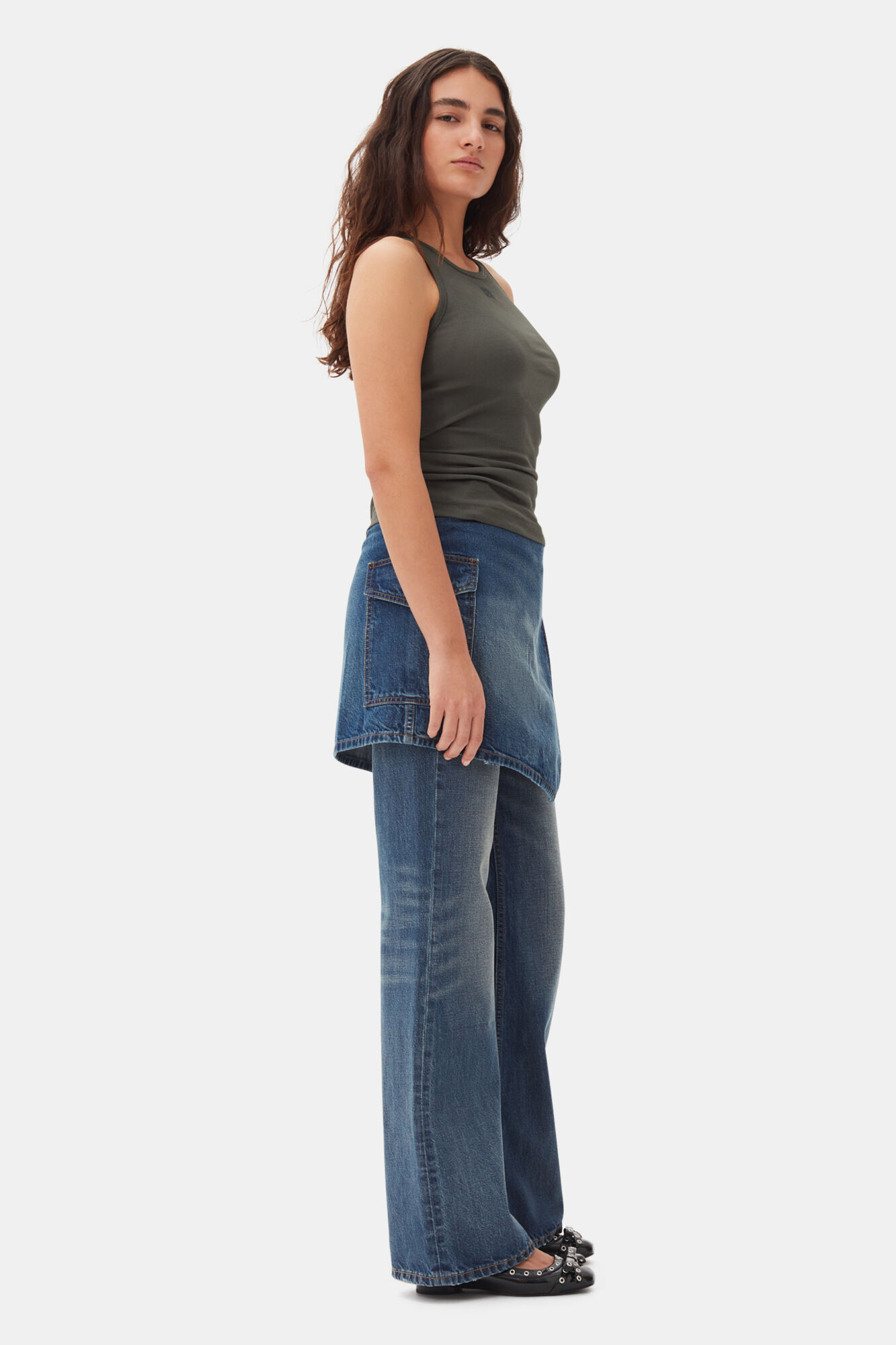 Green Soft Cotton Rib Tank Top, Elastane, in colour Climbing Ivy - 3 - GANNI
