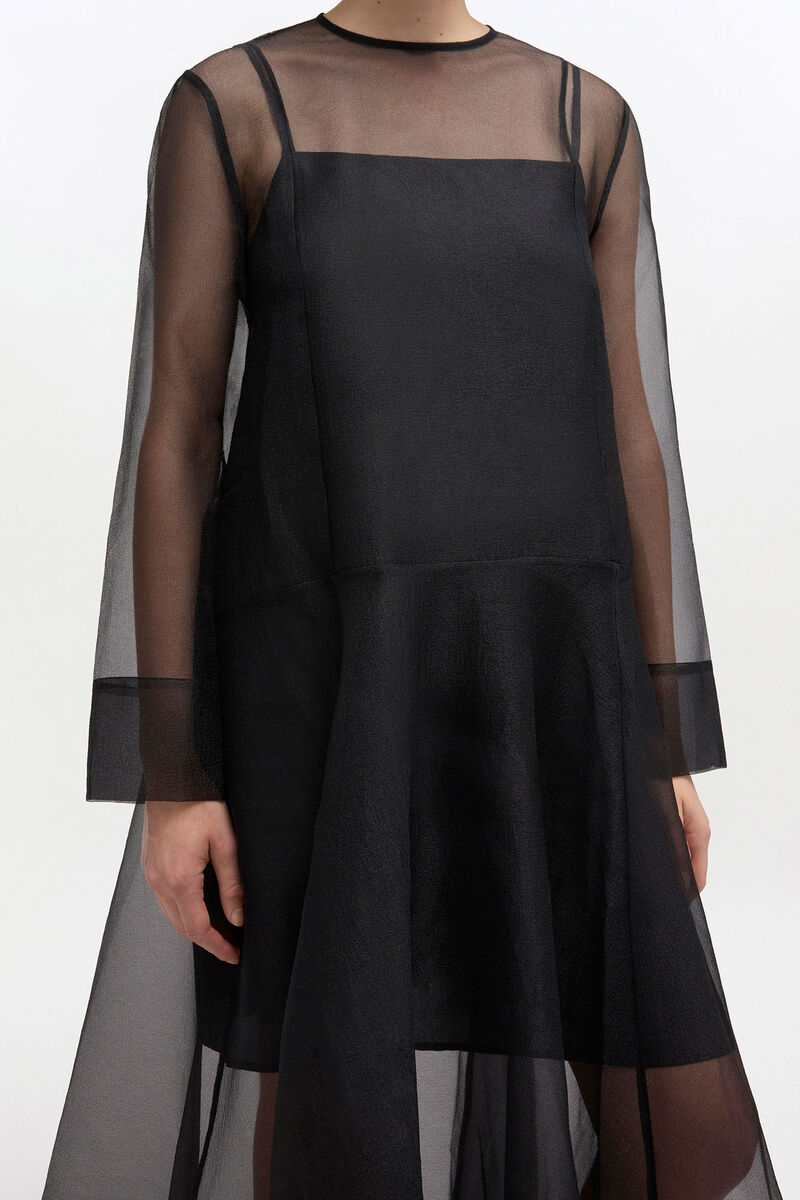Black Circle Collar Dress, Recycled Polyester, in colour Black - 3 - GANNI