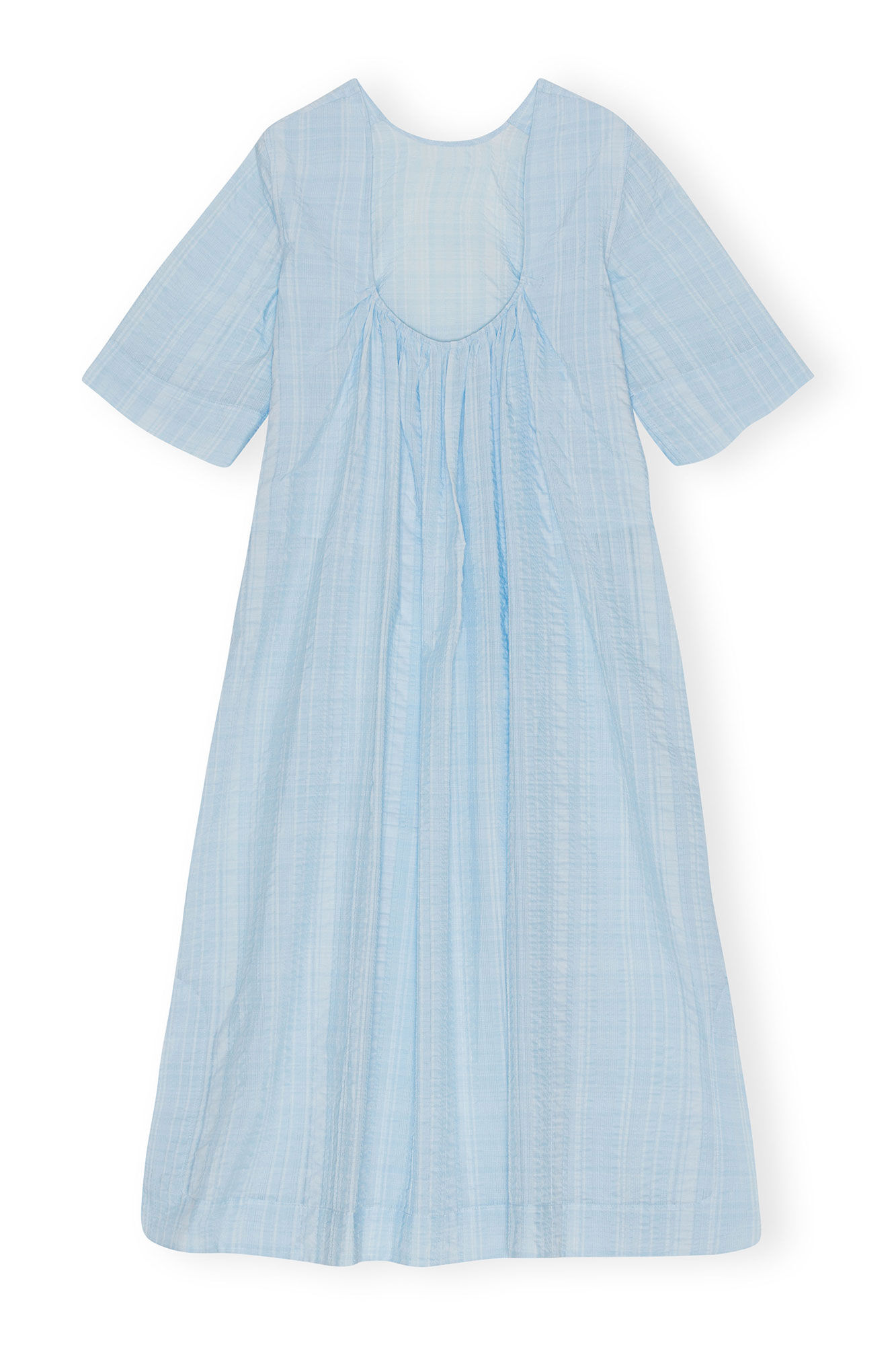 Seersucker Check Maxi Dress, Elastane, in colour Ice Water - 2 - GANNI