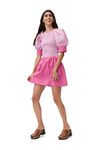 Rynkad miniklänning i poplin, Cotton, in colour Phlox Pink - 3 - GANNI