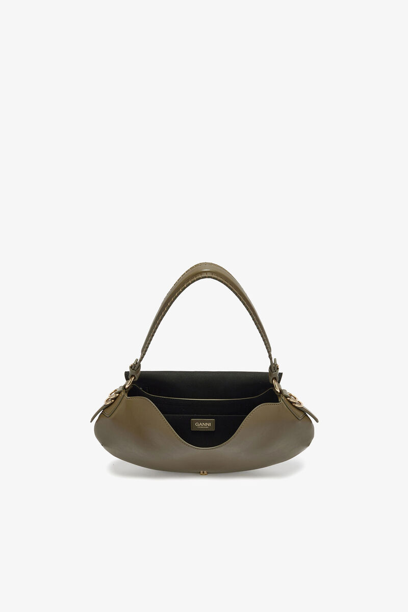 B-Kat Bag in Green, Recycled Leather, in colour Military Olive - 3 - GANNI