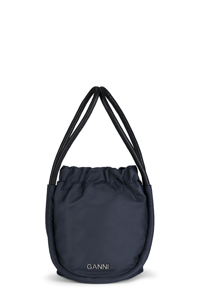 Knot Mini Purse, Recycled Leather, in colour Sky Captain - 1 - GANNI