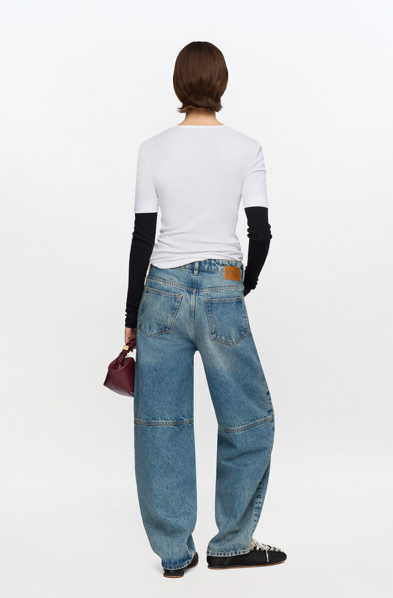 Stary Jeans in Tint Rigid Denim, Organic Cotton, in colour Mid Blue Vintage - 2 - GANNI