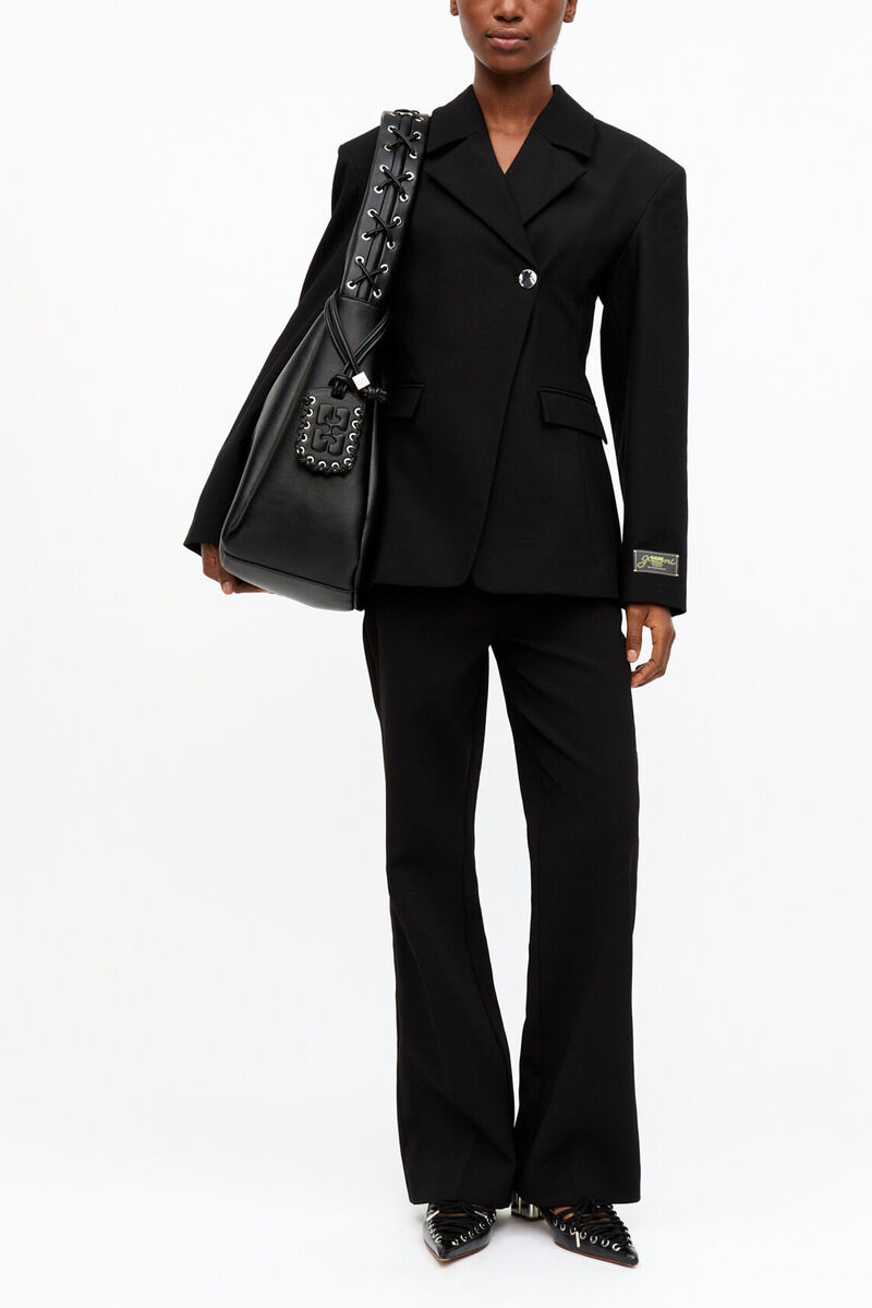 Black XXL Hobo Bag, Recycled Leather, in colour Black - 7 - GANNI