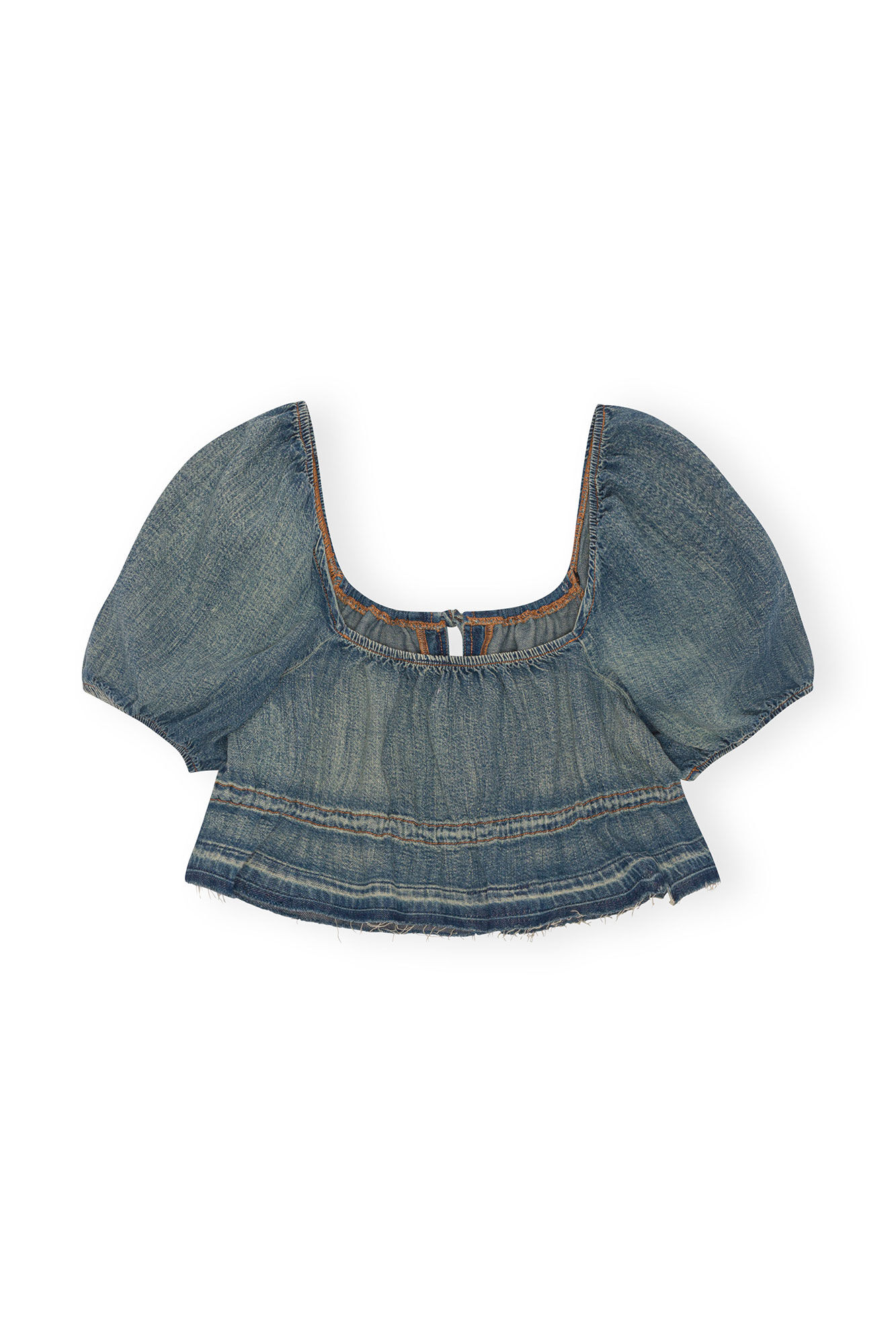 Tint Edge Denim Puff Sleeve Top, Cotton, in colour Tint Wash - 2 - GANNI