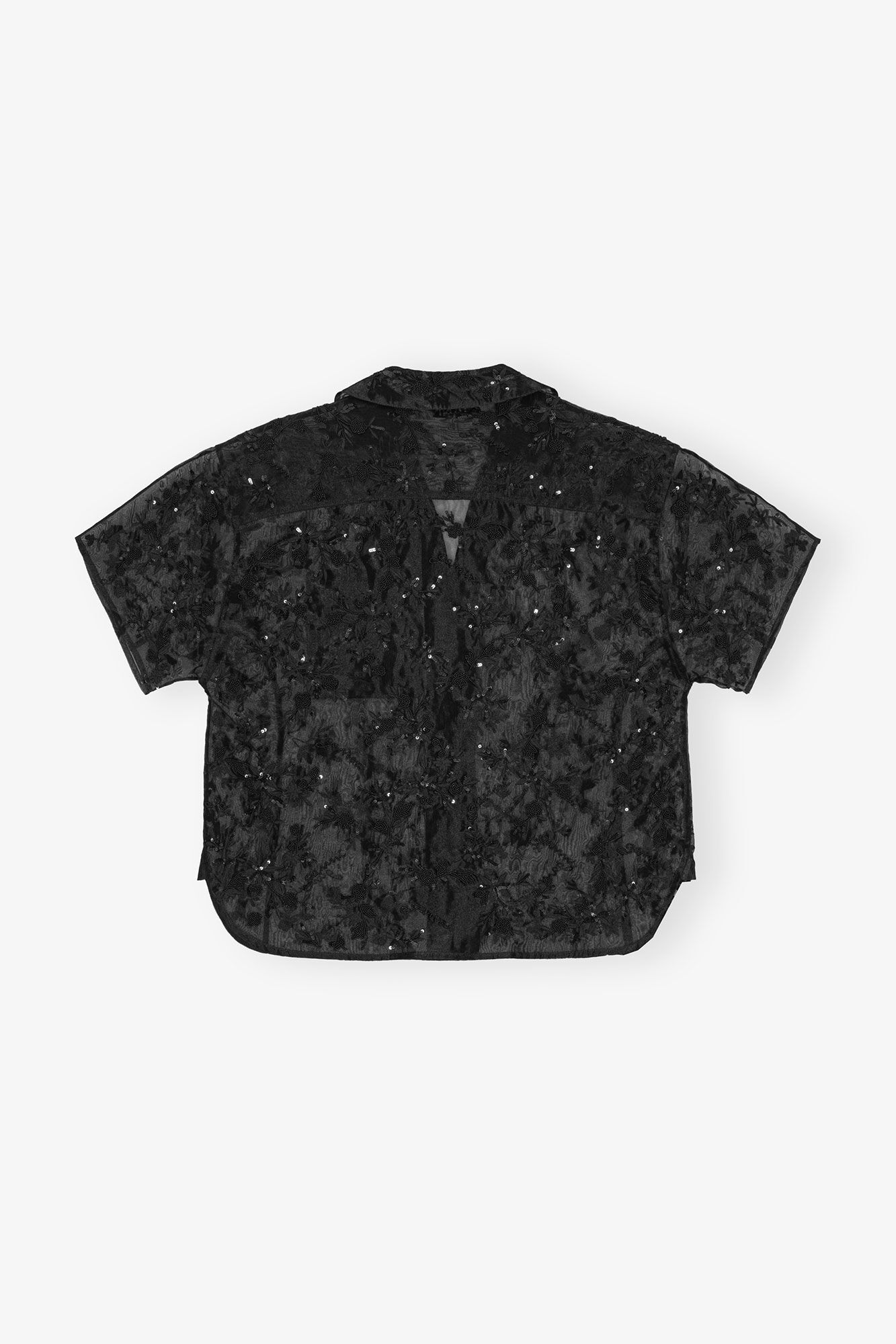 Black Embellished Organza Shirt, Recycled Polyester, in colour Black - 2 - GANNI